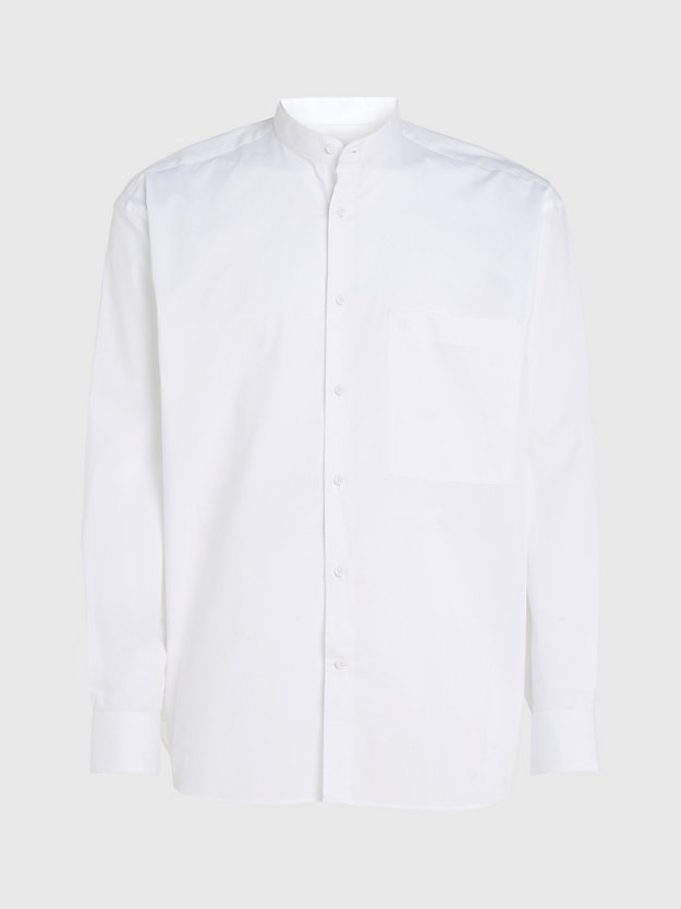 bright white relaxed poplin band collar shirt for men calvin klein
