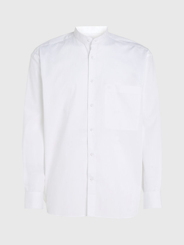 white relaxed poplin overhemd met bandkraag voor heren - calvin klein