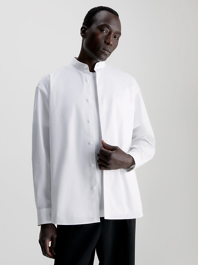 camicia con colletto alla coreana in popeline taglio relaxed white da uomini calvin klein