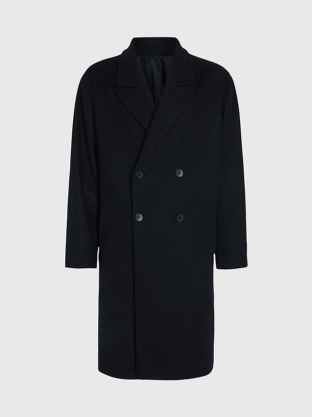black wool cashmere double breasted coat for men calvin klein