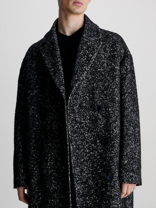 ck black relaxed double breasted boucle coat for men calvin klein