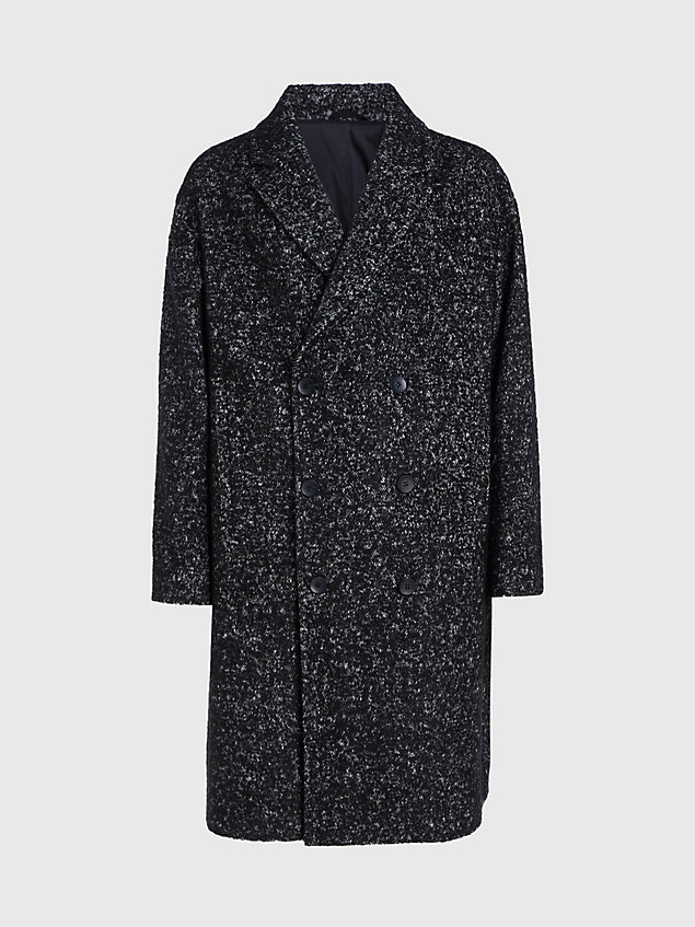 black relaxed double breasted boucle coat for men calvin klein