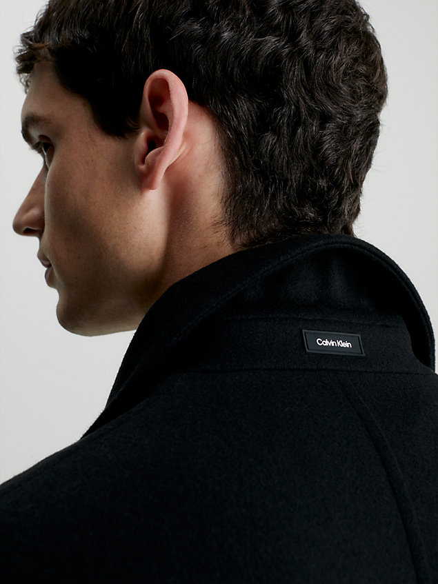 black luźny płaszcz z mieszanki wełny dla mężczyźni - calvin klein