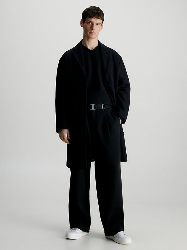 black relaxed wool blend coat for men calvin klein