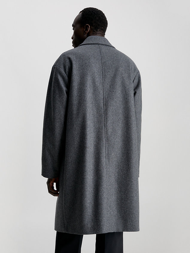 grey relaxed wool blend coat for men calvin klein