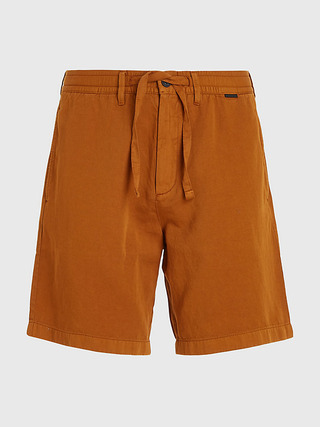 brown linen blend wide leg shorts for men calvin klein