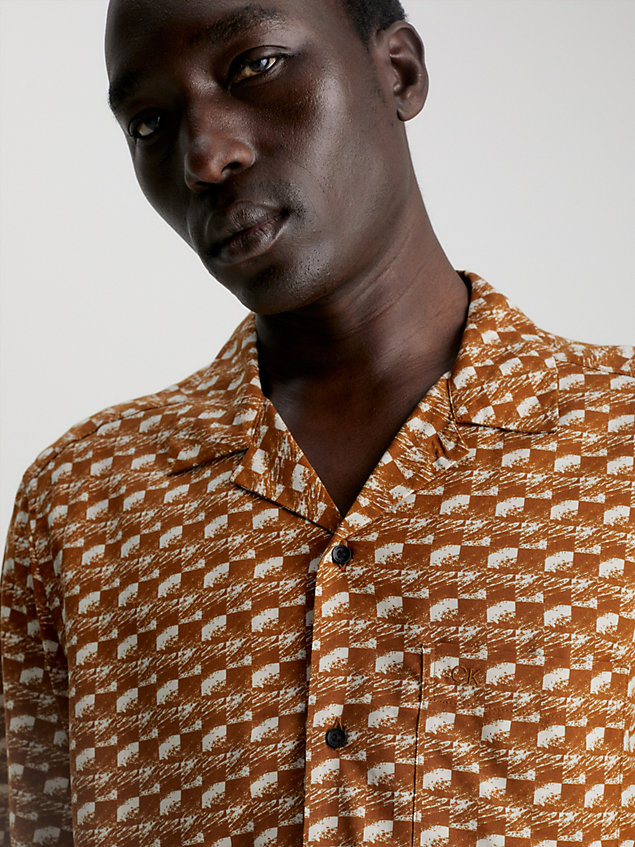 camicia da bowling con stampa taglio squadrato brown da uomo calvin klein