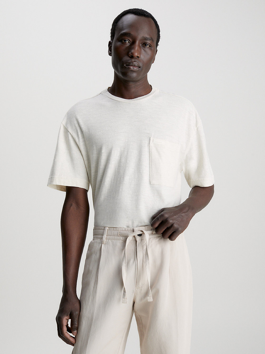 EGRET Linen Blend T-Shirt undefined men Calvin Klein