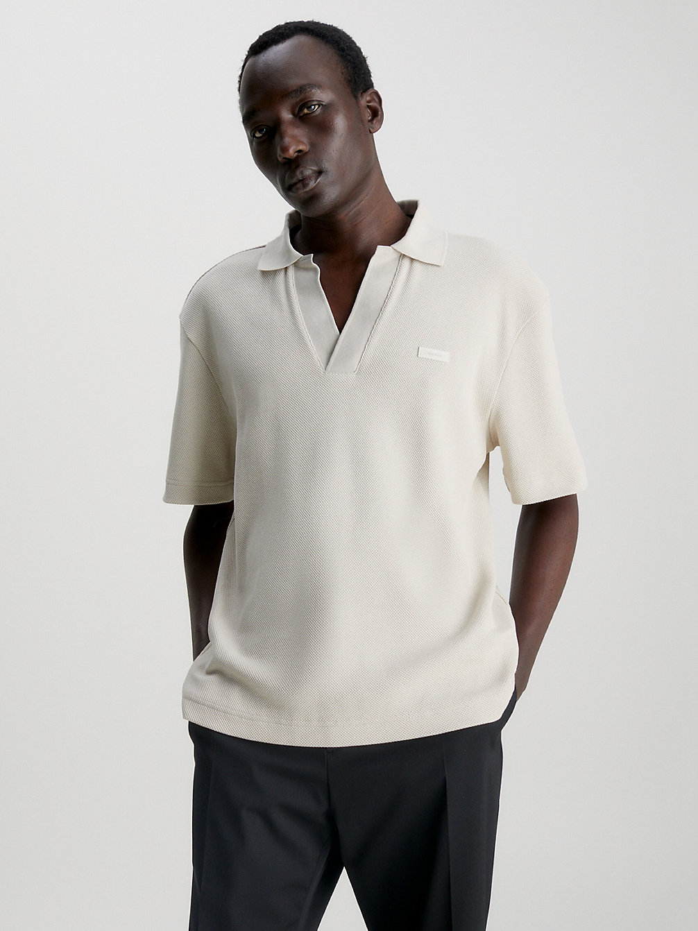 STONY BEIGE > Koszulka Polo Z Piki Z Otwartym Kołnierzykiem > undefined Mężczyźni - Calvin Klein