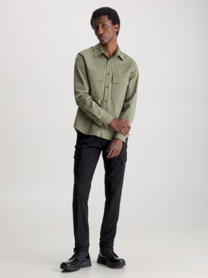 black slim cargo trousers for men calvin klein