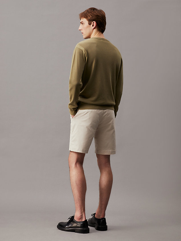 beige slim twill belted shorts for men calvin klein