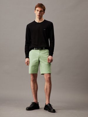 quiet green slim twill belted shorts for men calvin klein