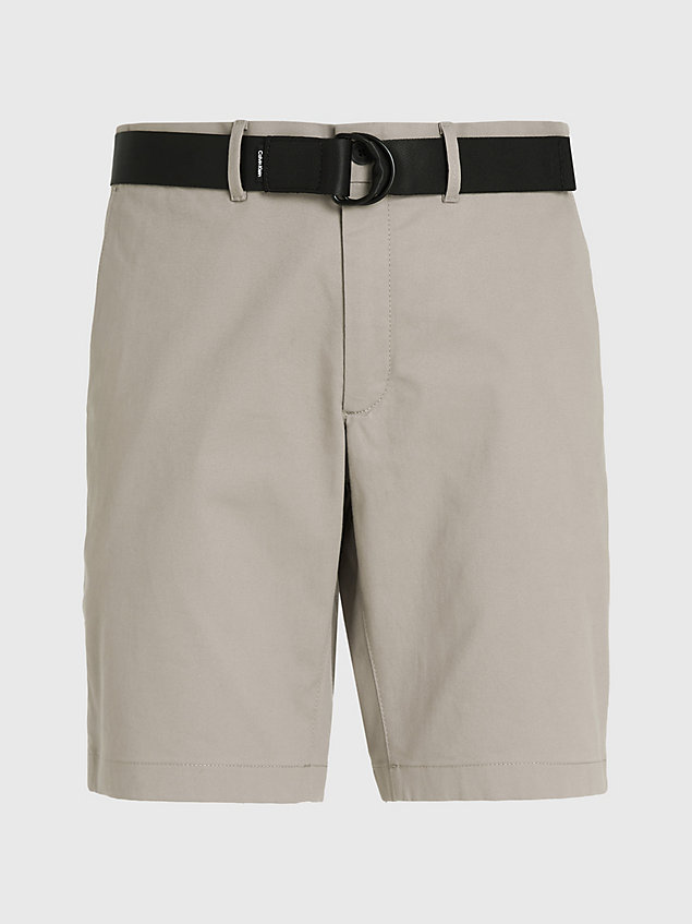 grey slim twill belted shorts for men calvin klein