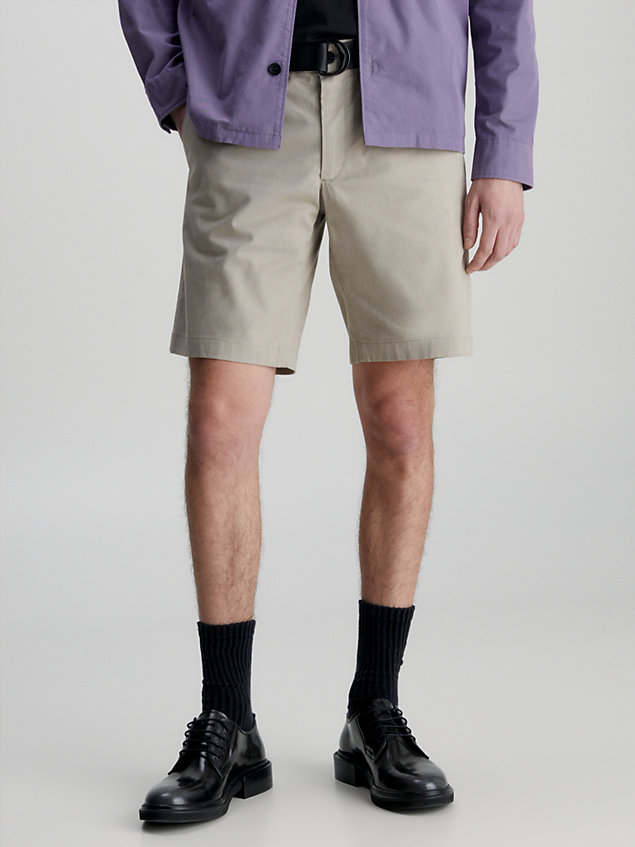 grey slim twill belted shorts for men calvin klein