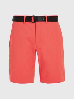 baked apple slim twill belted shorts for men calvin klein