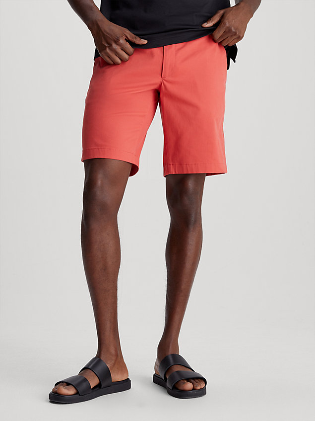 red slim twill belted shorts for men calvin klein