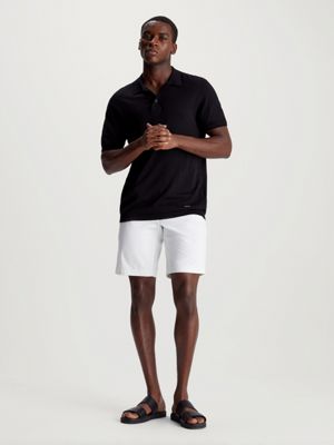 bright white slim twill belted shorts for men calvin klein