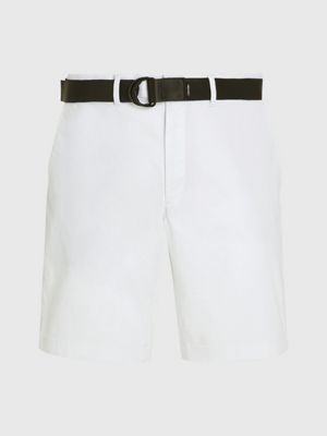 bright white slim twill belted shorts for men calvin klein