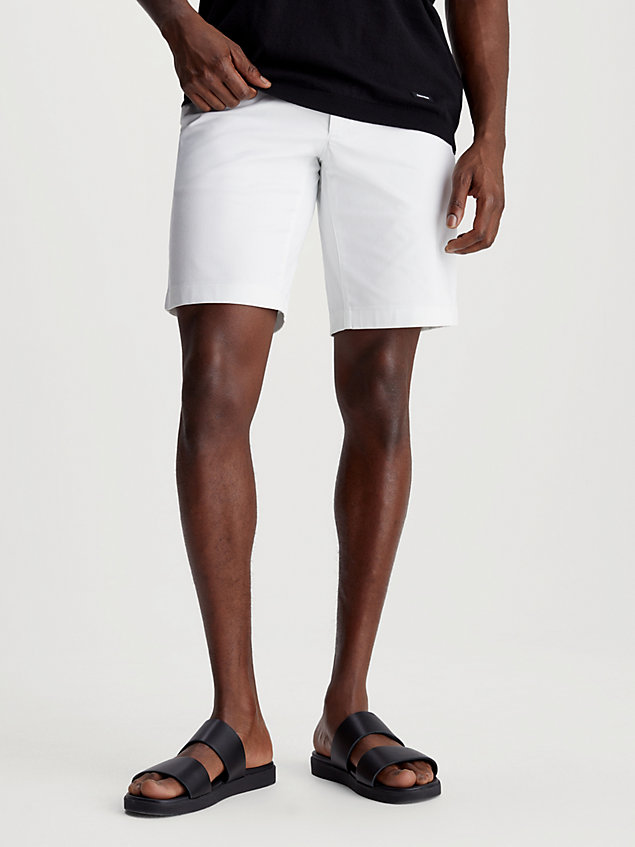 white slim twill belted shorts for men calvin klein