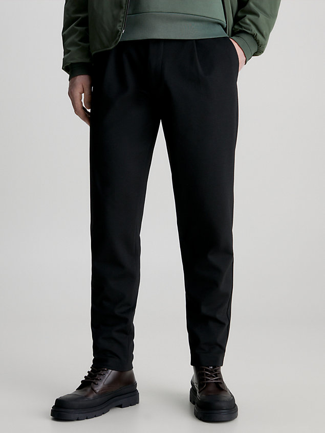 black tapered knit pleated trousers for men calvin klein