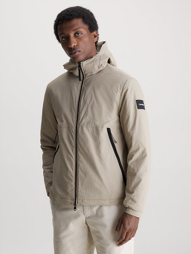 grey padded crinkle nylon jacket for men calvin klein