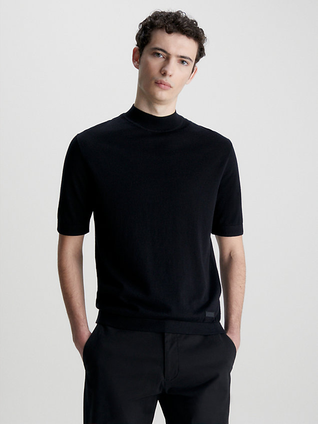 black sweter z krótkim rękawem dla mężczyźni - calvin klein