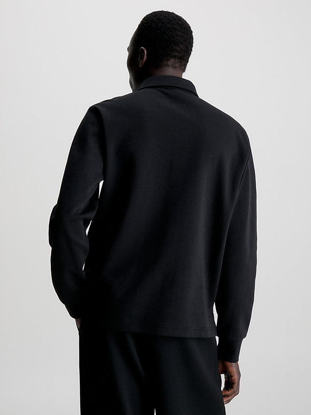 black polo-sweatshirt mit reißverschluss am kragen für herren - calvin klein