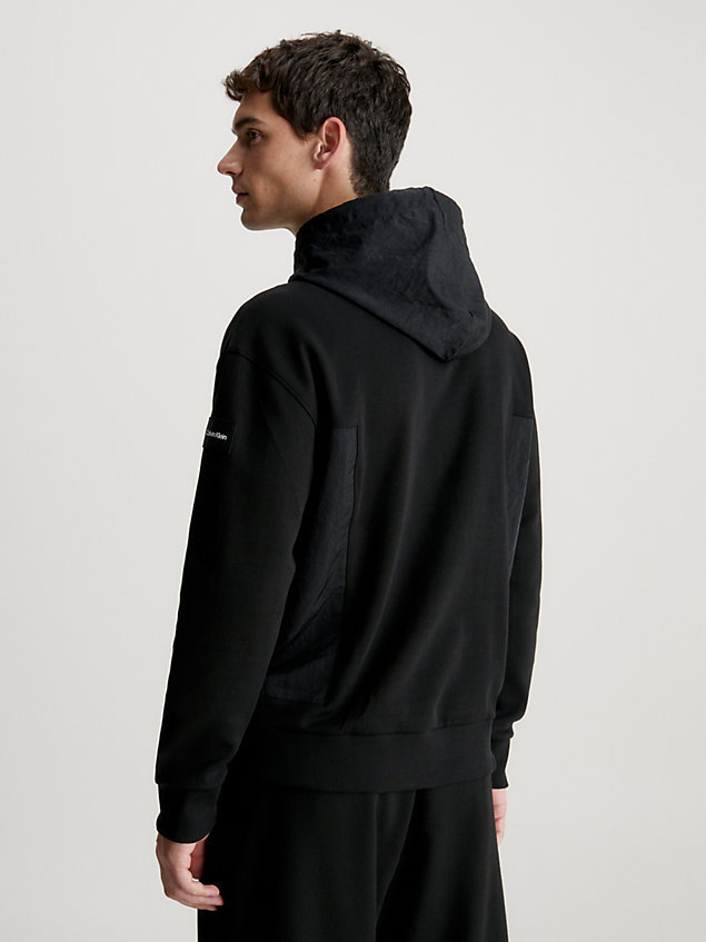 black hoodie met textuur voor heren - calvin klein