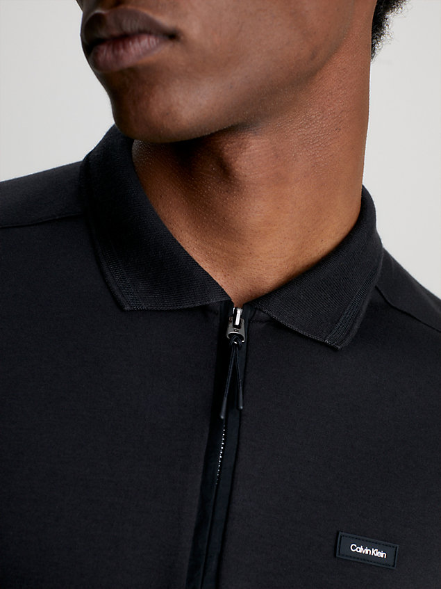 black zip neck polo shirt for men calvin klein