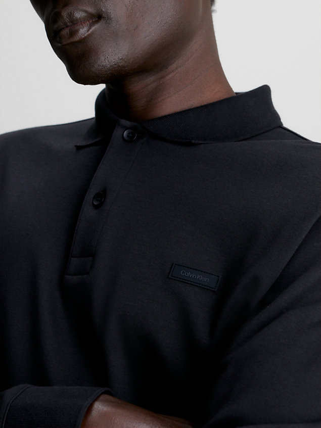 black wąska koszulka polo z długim rękawem dla mężczyźni - calvin klein
