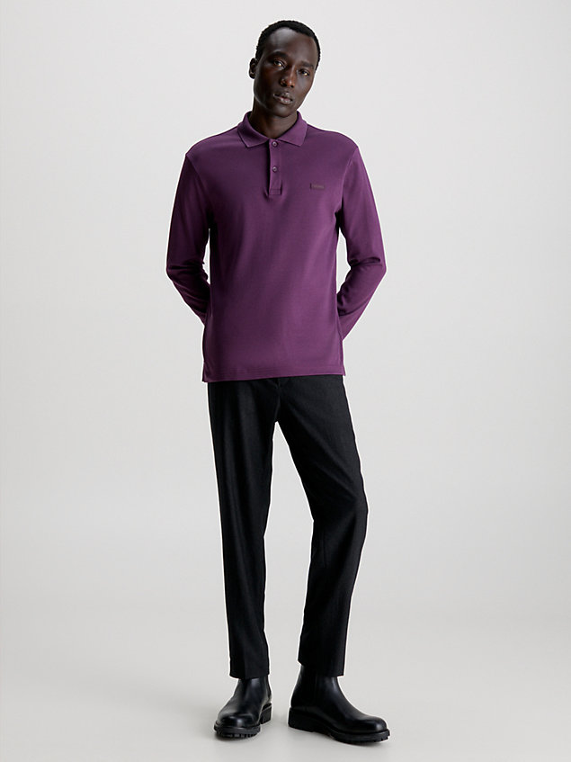 purple slim long sleeve polo shirt for men calvin klein