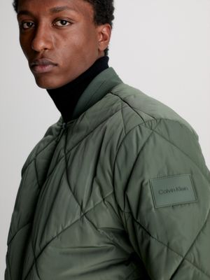 Mens Cotton Green Quilted Bomber Jacket
