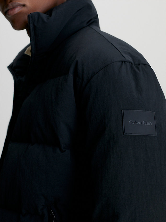 black crinkle nylon down jacket for men calvin klein