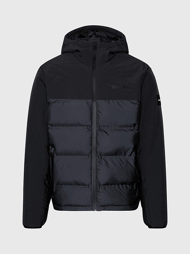 ck black stitchless quilted hooded jacket for men calvin klein
