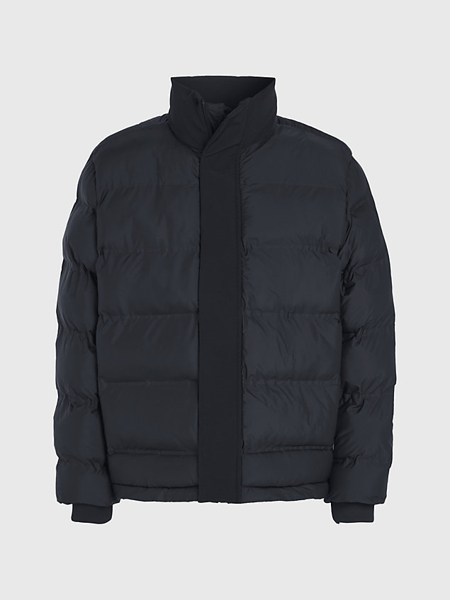 black stitchless quilted puffer jacket for men calvin klein