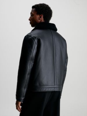 TOPMAN Faux Leather Puffer Jacket in Black for Men