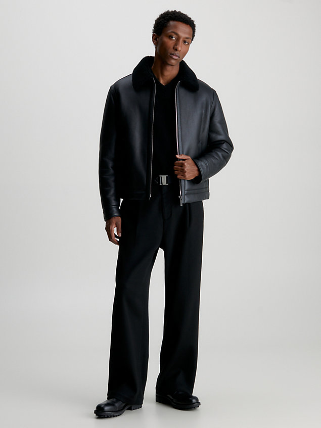 black leather shearling jacket for men calvin klein