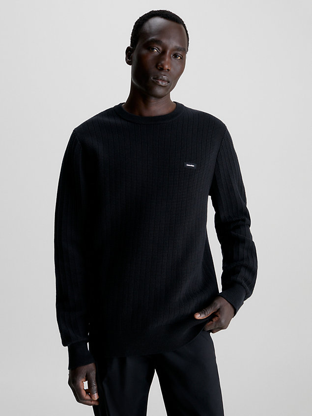 maglione in cotone strutturato black da uomo calvin klein