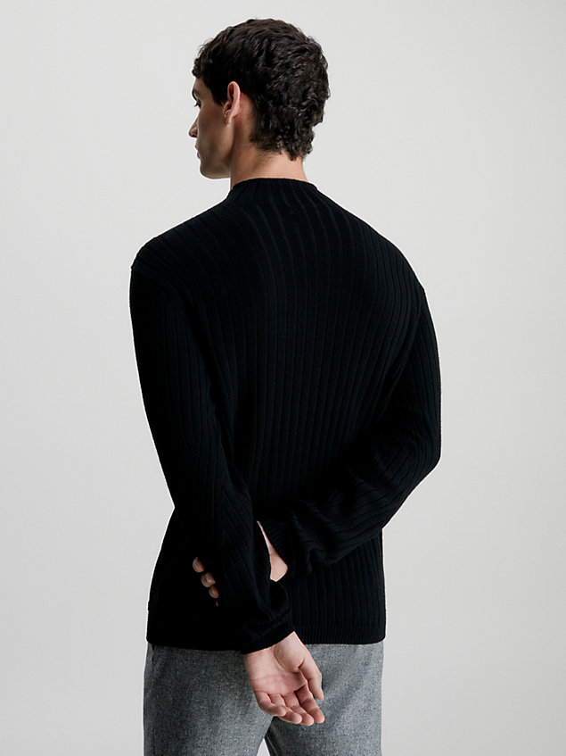 maglione in lana merino a costine black da uomo calvin klein