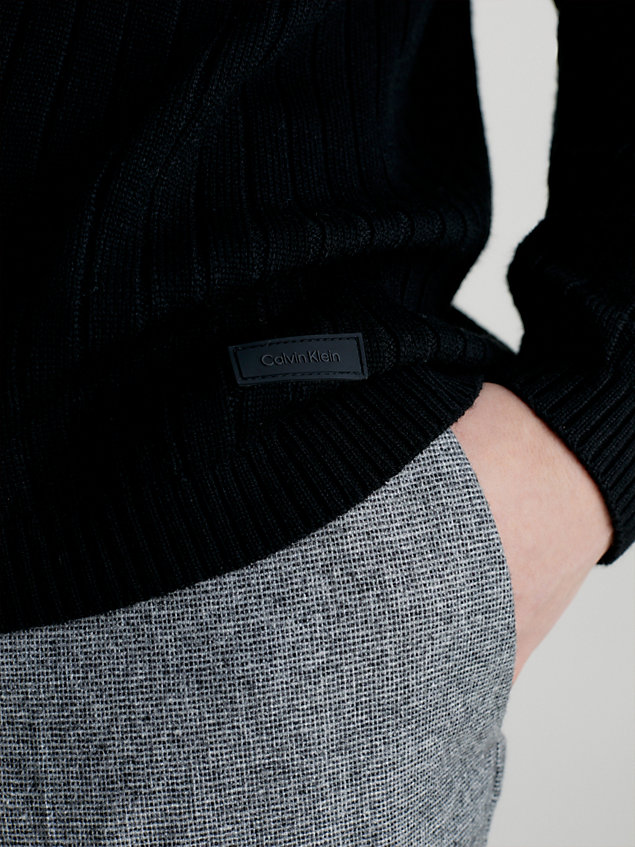 black sweter z wełny merynosa o ściągaczowym splocie dla mężczyźni - calvin klein