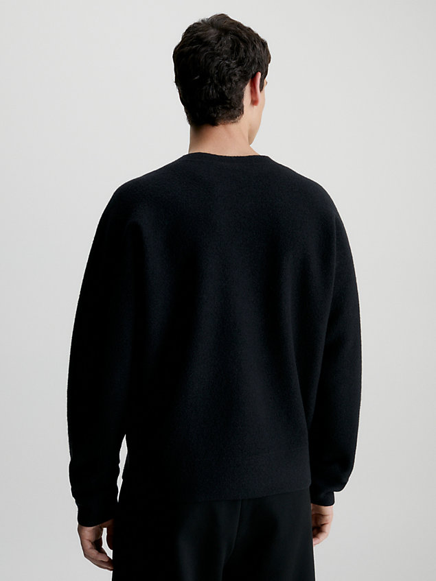 black bezszwowy filcowany sweter z wełny merynosa dla mężczyźni - calvin klein