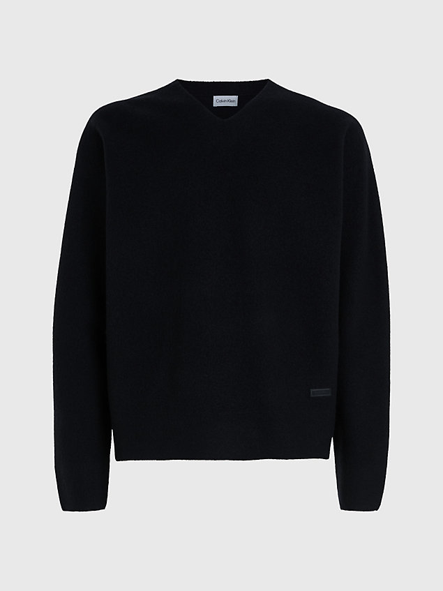 black bezszwowy filcowany sweter z wełny merynosa dla mężczyźni - calvin klein