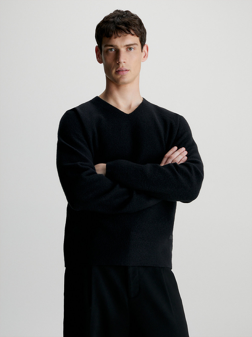 CK BLACK > Bezszwowy Filcowany Sweter Z Wełny Merynosa > undefined Mężczyźni - Calvin Klein