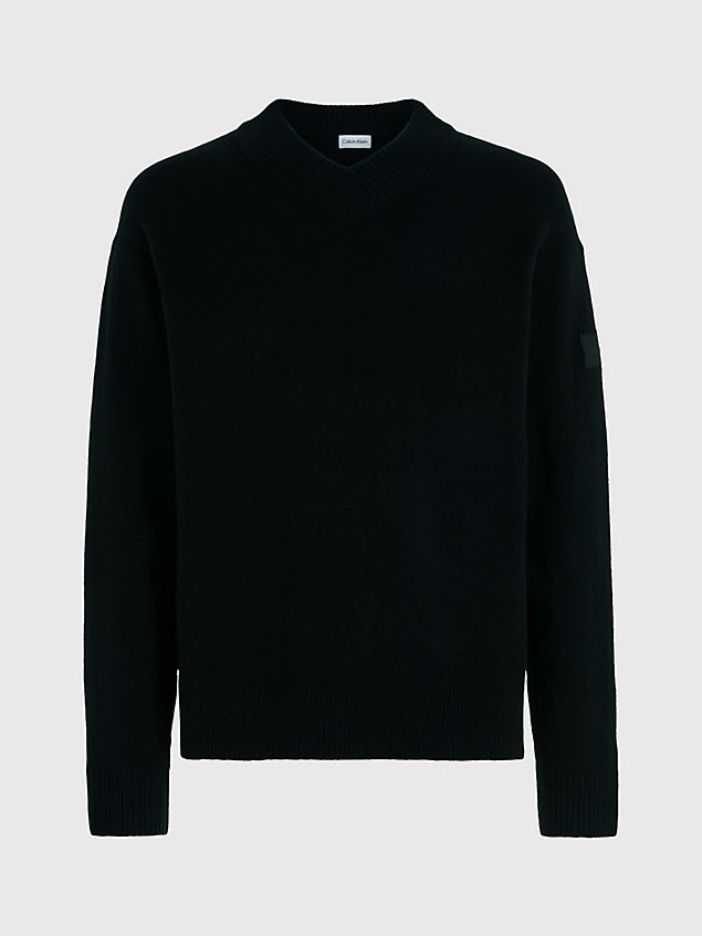 black sweter z dekoltem w serek z mieszanki akrylu dla mężczyźni - calvin klein