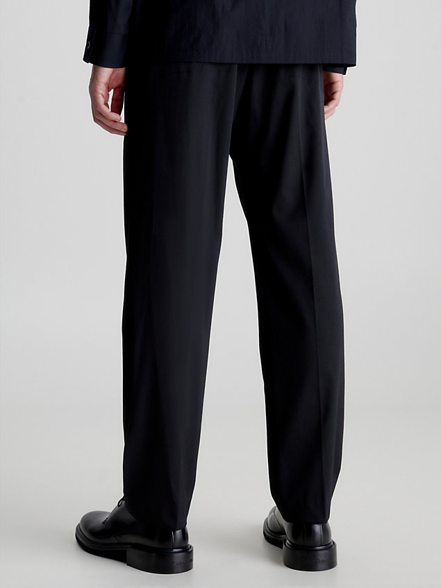 black straight wool blend trousers for men calvin klein