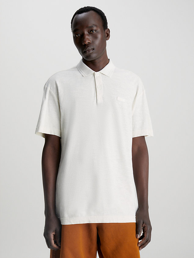 white linen blend polo shirt for men calvin klein