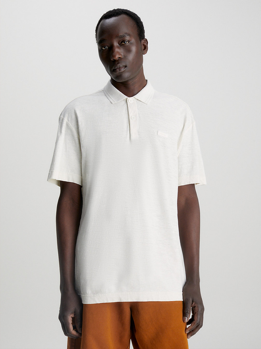 EGRET Linen Blend Polo Shirt undefined men Calvin Klein