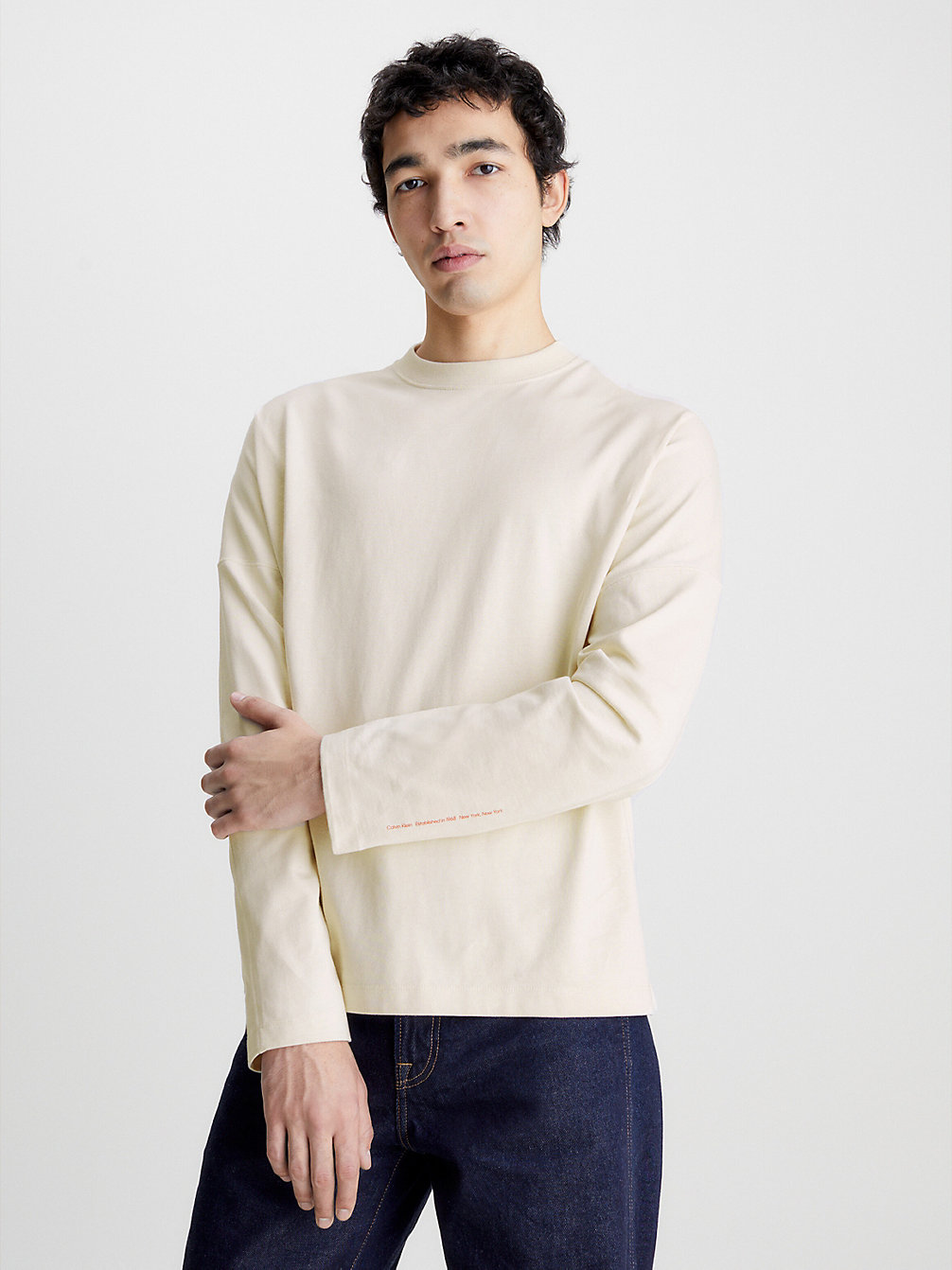 BONE WHITE Unisex-T-Shirt Mit Langen Ärmeln Und Print – CK Standards undefined Herren Calvin Klein