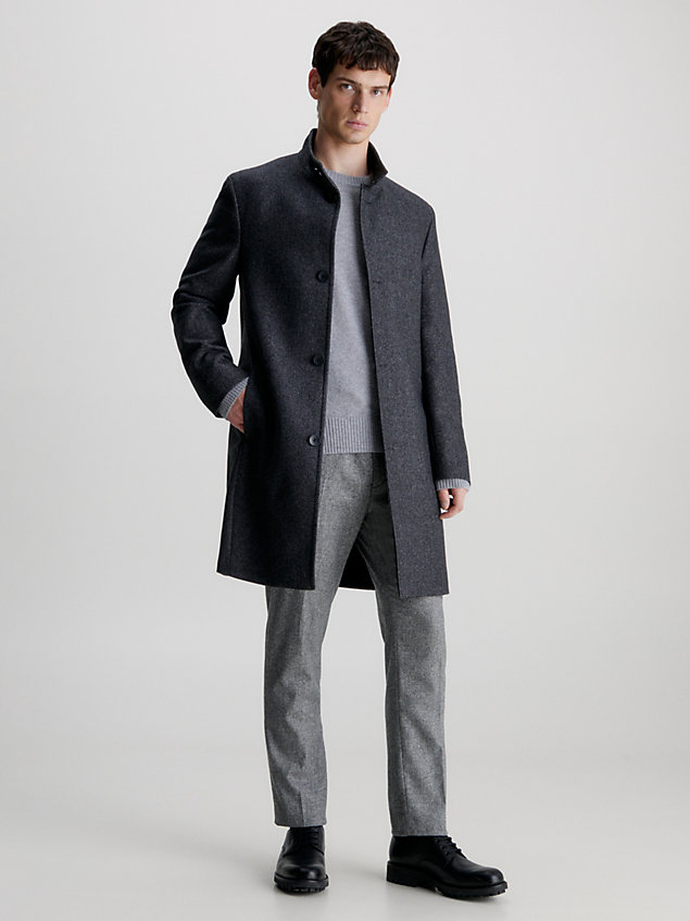 grey wool funnel neck coat for men calvin klein
