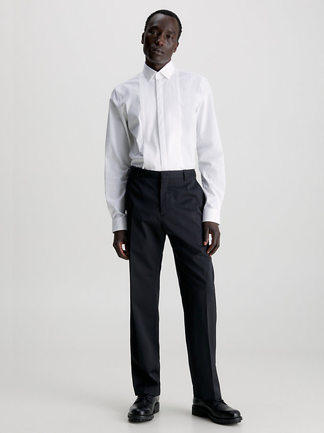 white slim stretch poplin tuxedo shirt for men calvin klein
